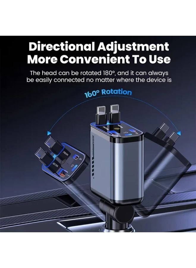 1pc Car Charger Dual Fast Charging Star Projection Retractable Cable 4 Devices Simultaneous 160 Degree Rotatable Head - Image 4
